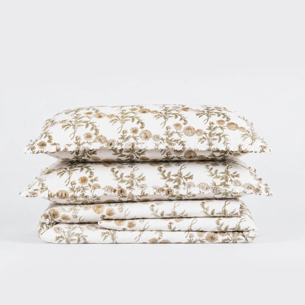 Floral-patterned bedding set on a white background