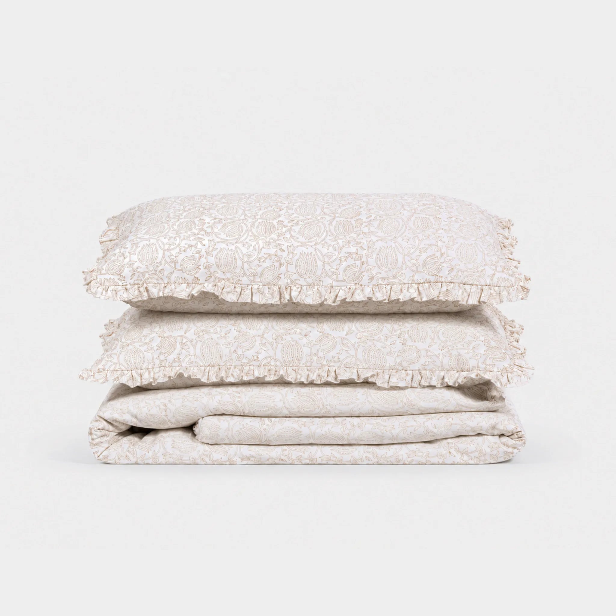 Vivienne Beige Block Print Cotton Duvet Cover Set