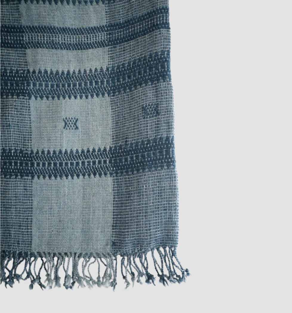 Handwoven Vintage Bhujodi Bed Throw -Slate Blue - 54" x 102" Handloom Throws