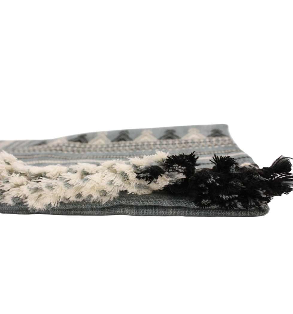 Handwoven Vintage Bhujodi Bed Throw - Sun Bleached Blue - 40" x 90"