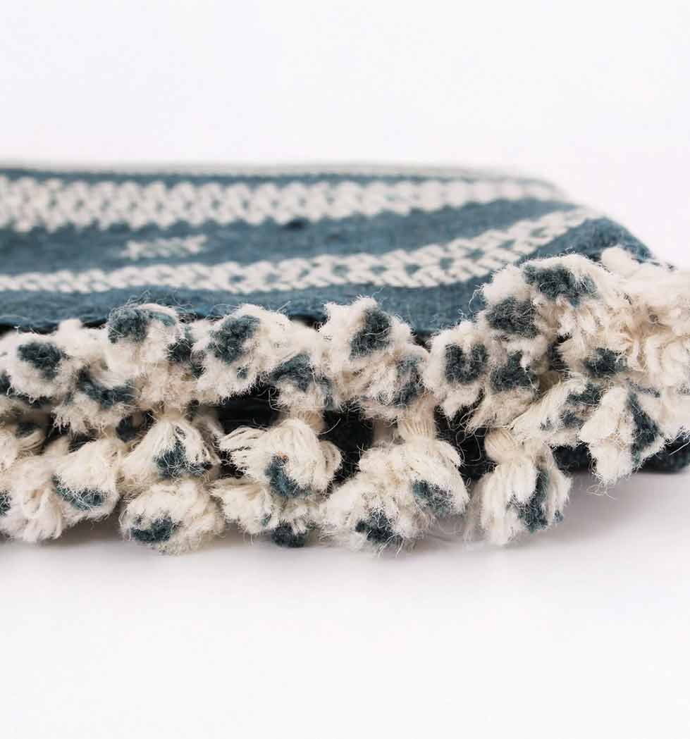 Handwoven Vintage Bhujodi Throw - Navy Blue - 40" X 90"