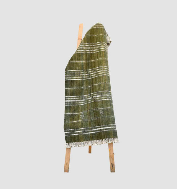 Handwoven Vintage Bhujodi Bed Throw Sage Green- 50