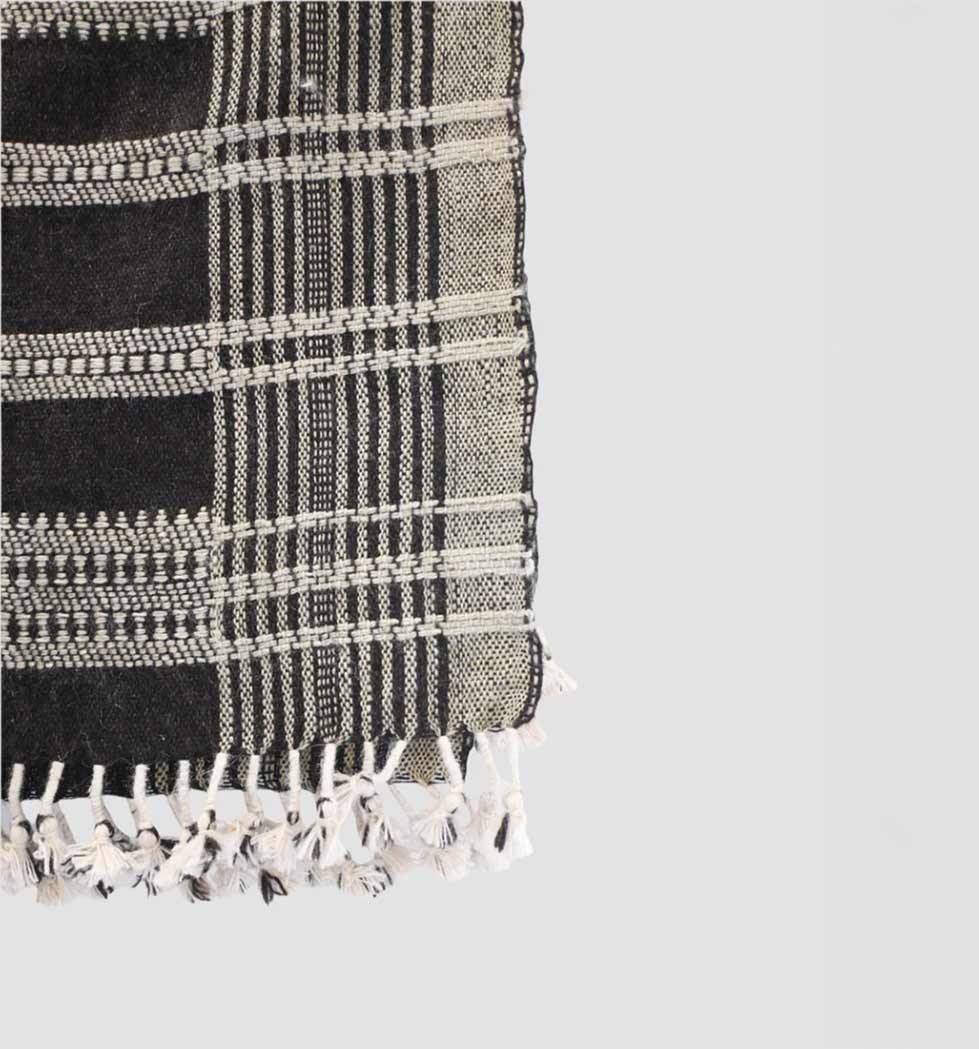 Handwoven Vintage Bhujodi Bed Throw -Black - 50" x 90"