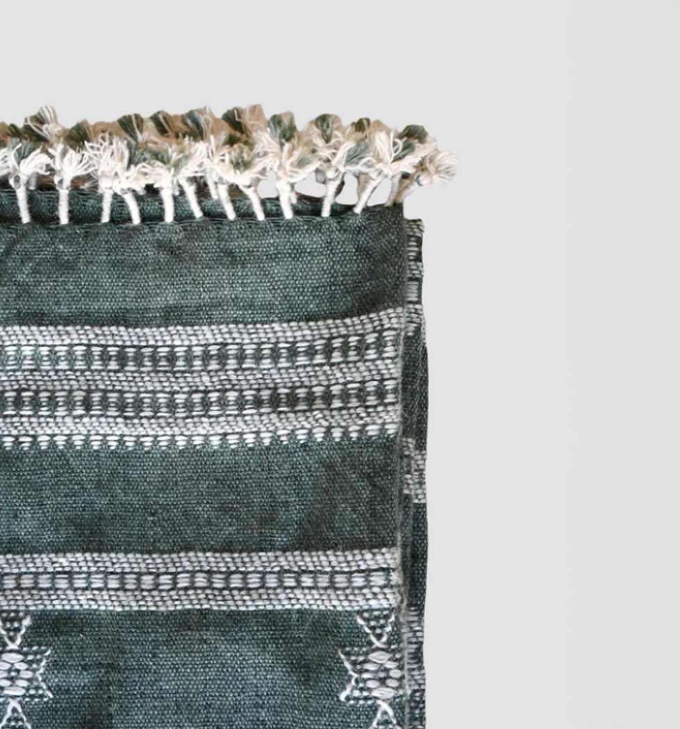 Handwoven Vintage Bhujodi Bed Throw -Muted Green - 50" x 90"