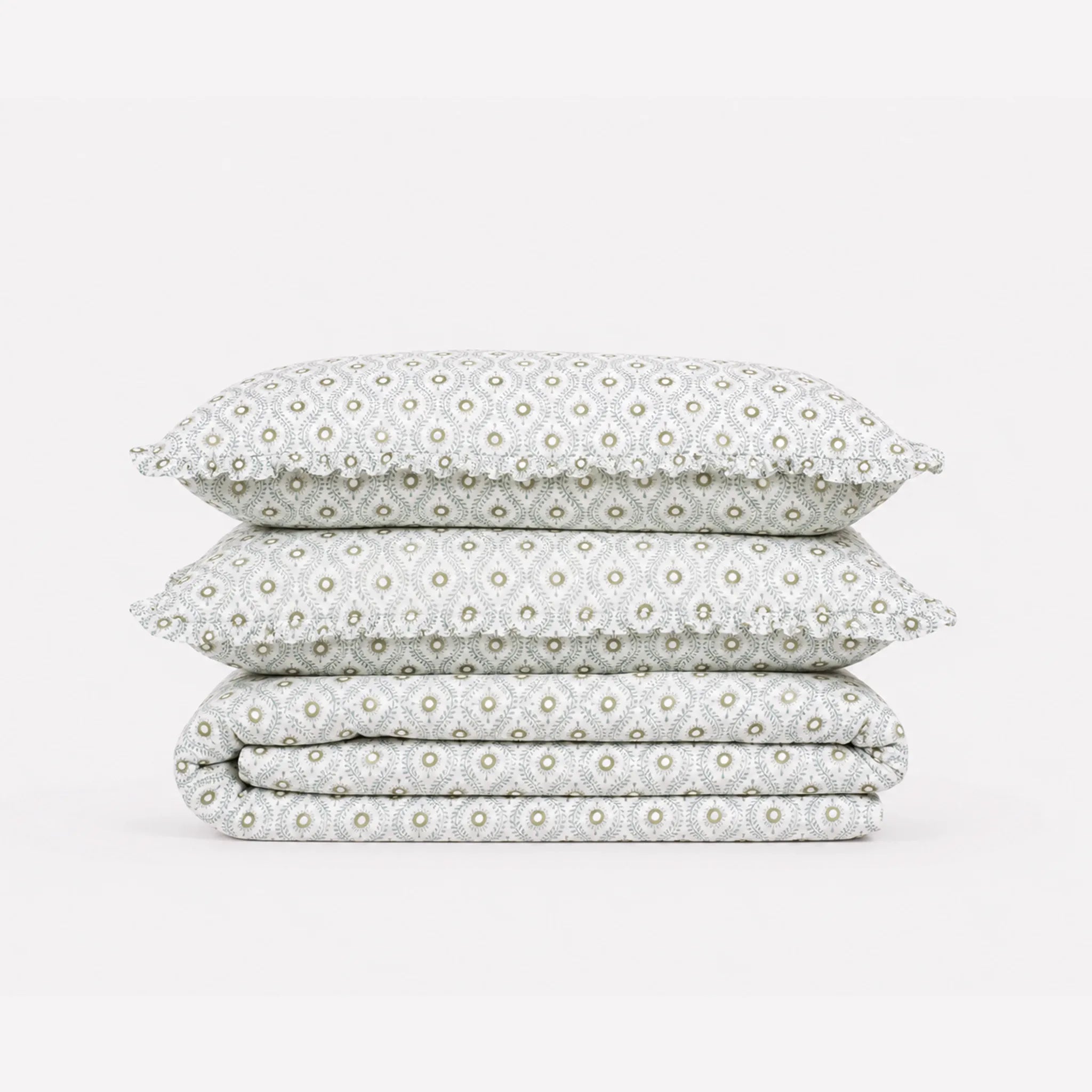 Andrea Ice Blue Block Print Cotton Duvet Cover Set