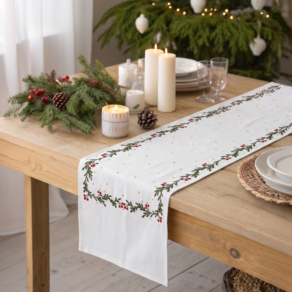 Garland Embroidered Table Runner