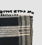 Handwoven Vintage Bhujodi Bed Throw -Black and Biege - 24" x 80"