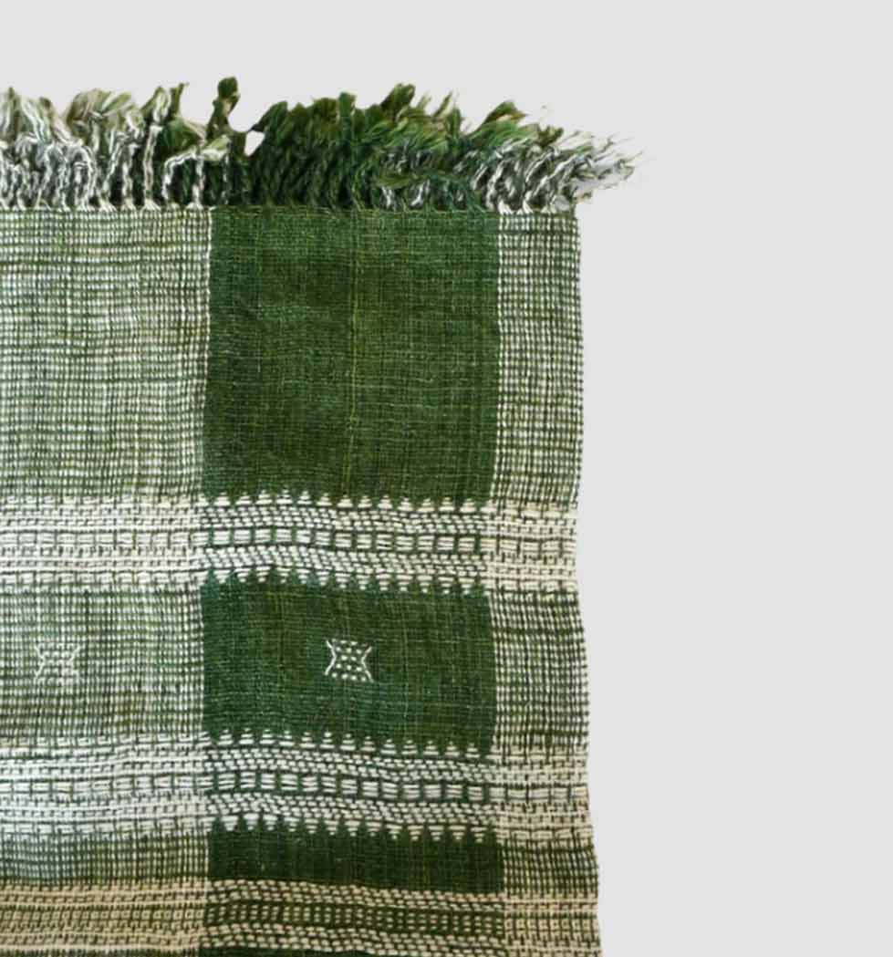 Handwoven Vintage Bhujodi Bed Throw -Forest Green - 54" x 102"