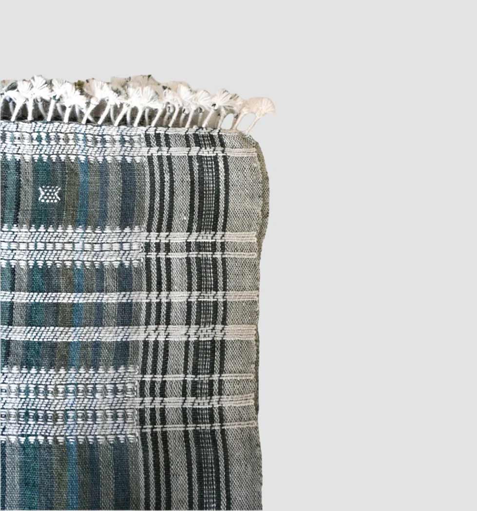 Bhujodi Handwoven Wool Throw Blanket – Earthy Blue-Green