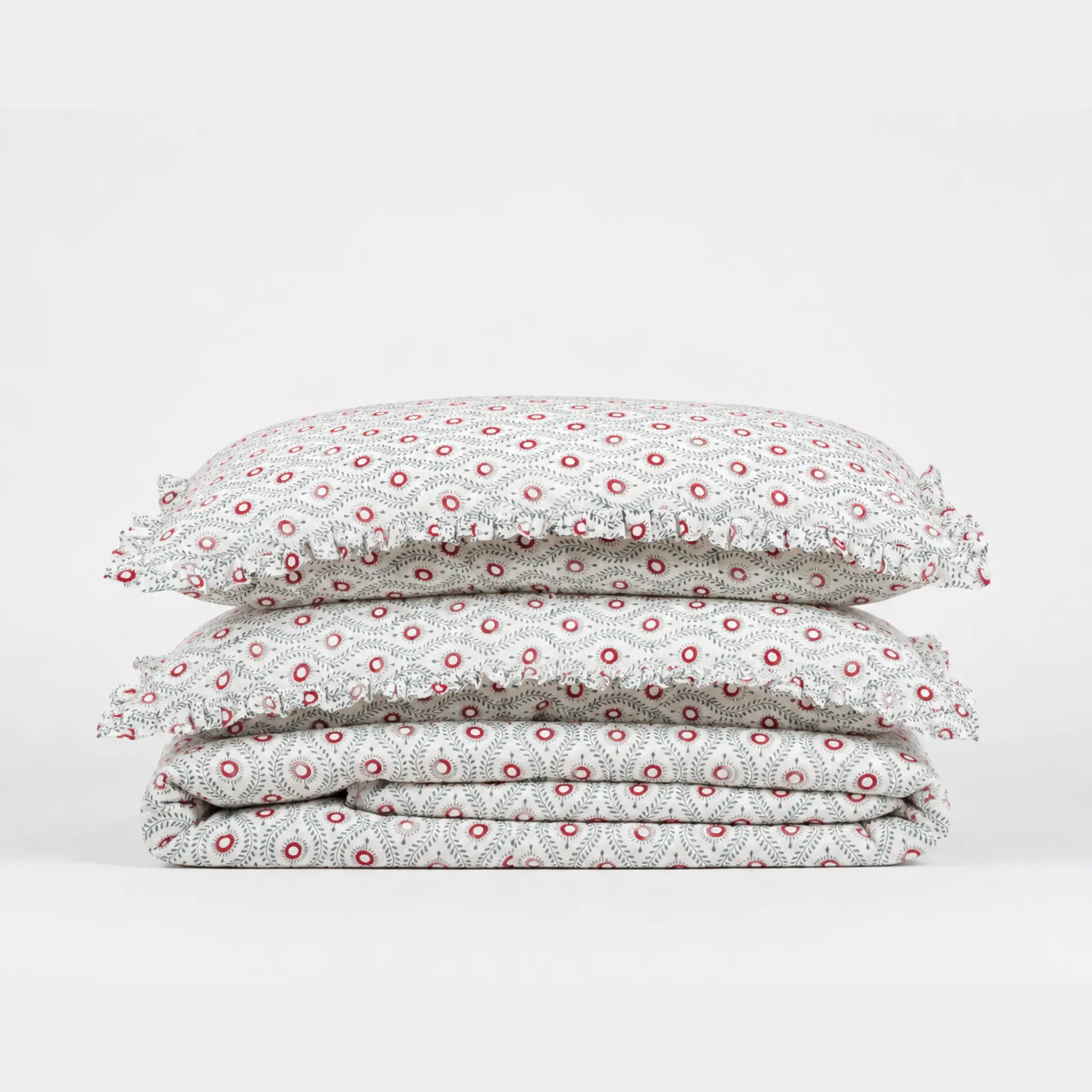 Andrea Red Block Print Cotton Duvet Cover Set