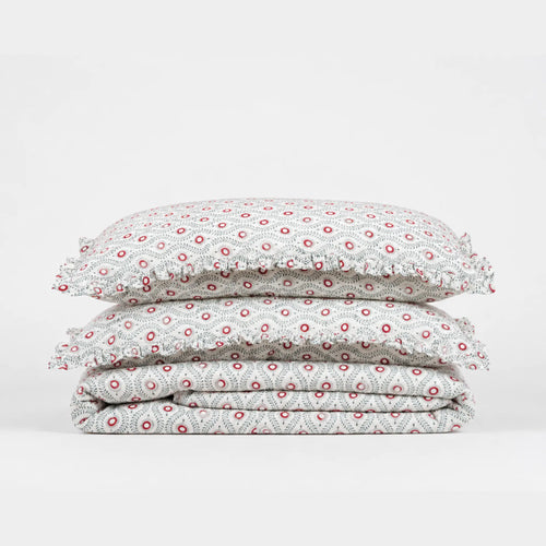 Andrea Red Block Print Cotton Duvet Cover Set