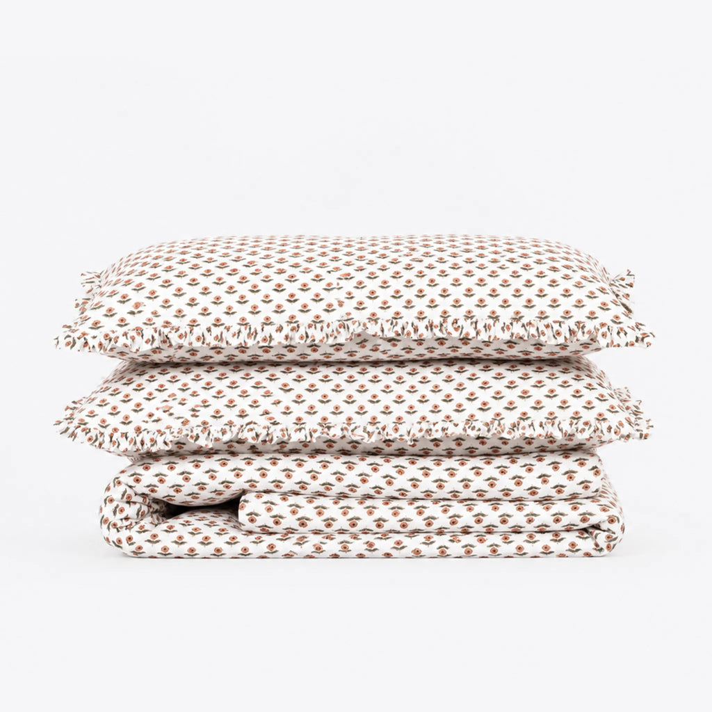 Freesia Soft Pink Block Print Cotton Duvet Cover Set