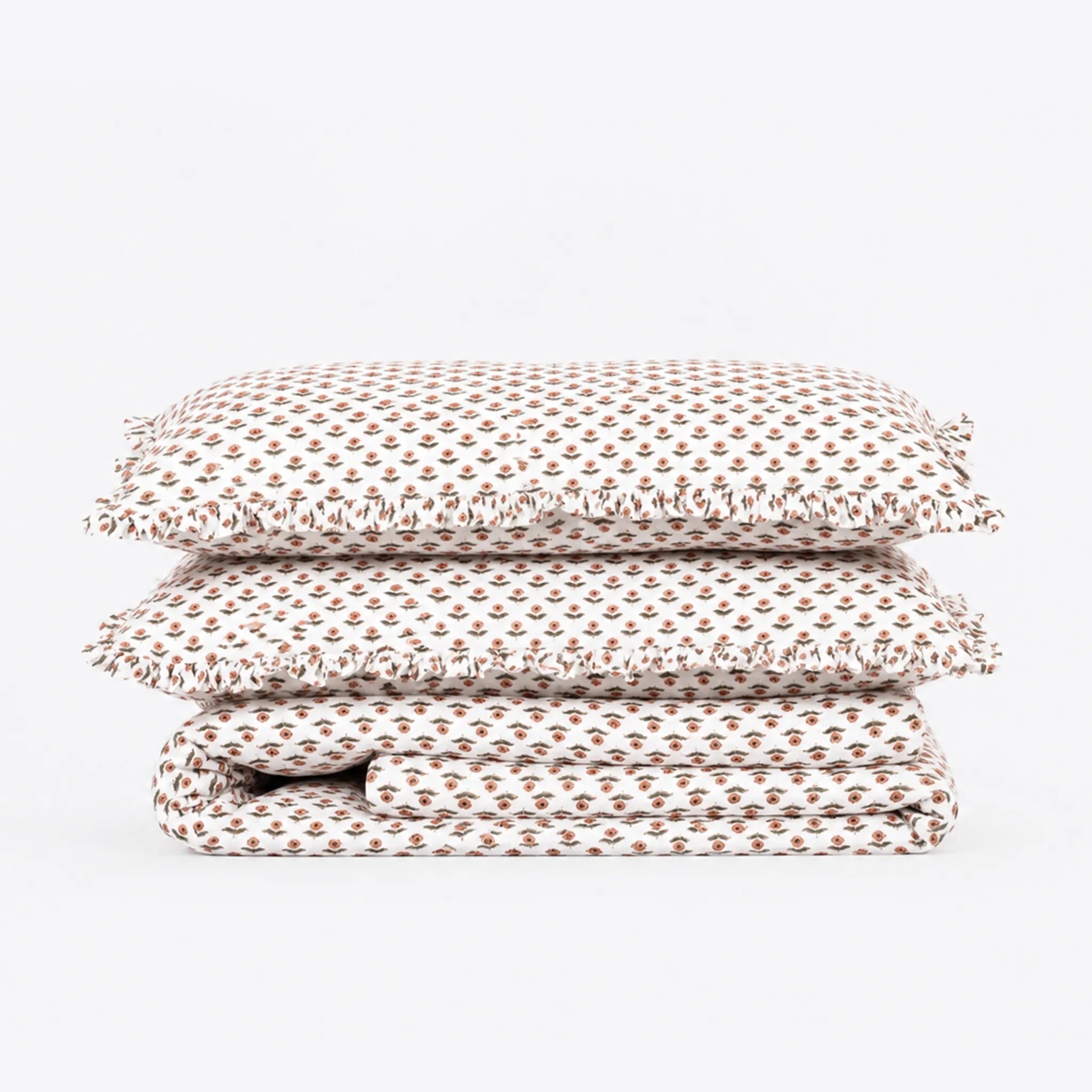 Freesia Soft Pink Block Print Cotton Duvet Cover Set