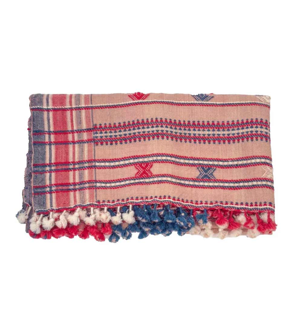 Handwoven Vintage Bhujodi Bed Throw - Salmon - 40" x 90"