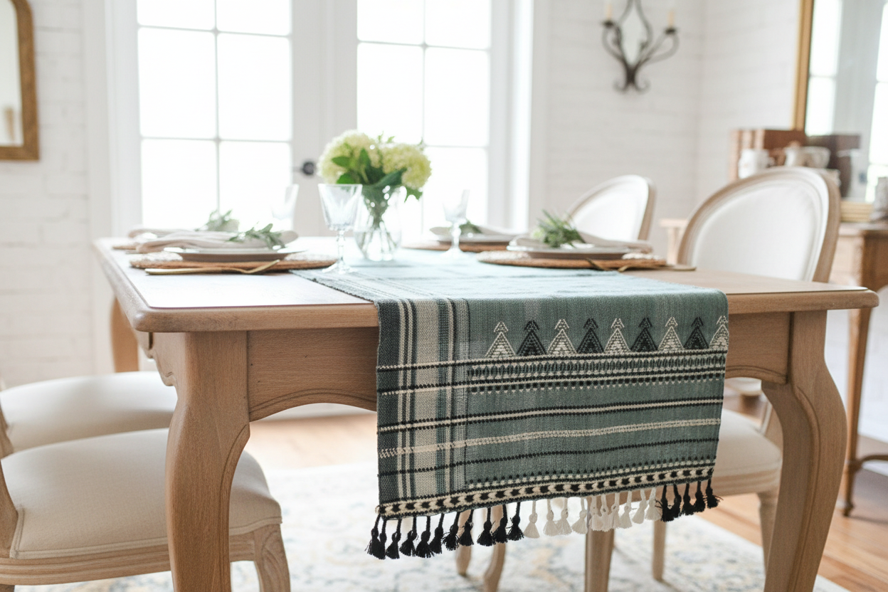 Bhujodi Table Runner - Blue Gray/Multicolor