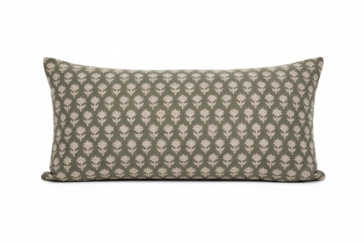 Sophia Ditsy Prints Sage Pillow Cover 16" x 42" Double Sided Pillow Covers