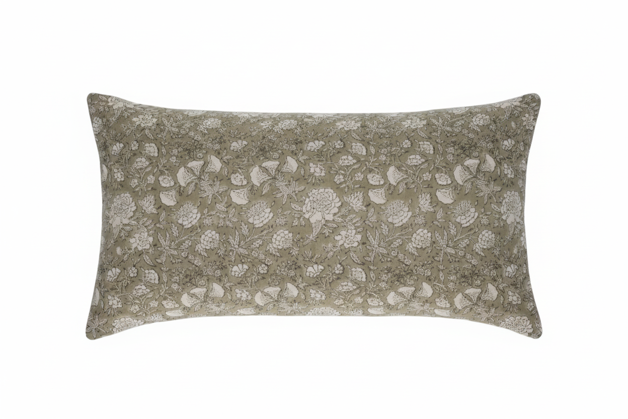 Veron Botanical Print Sage Pillow Cover 16" x 42" Double Sided Pillow Covers