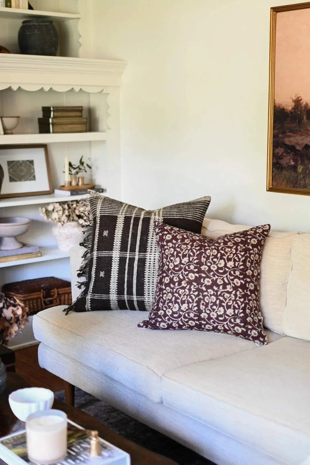 Cordelia Botanical Print Rosewood Pillow Cover Pillow Covers