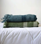 Handwoven Vintage Bhujodi Bed Throw -Slate Blue - 54" x 102" Handloom Throws