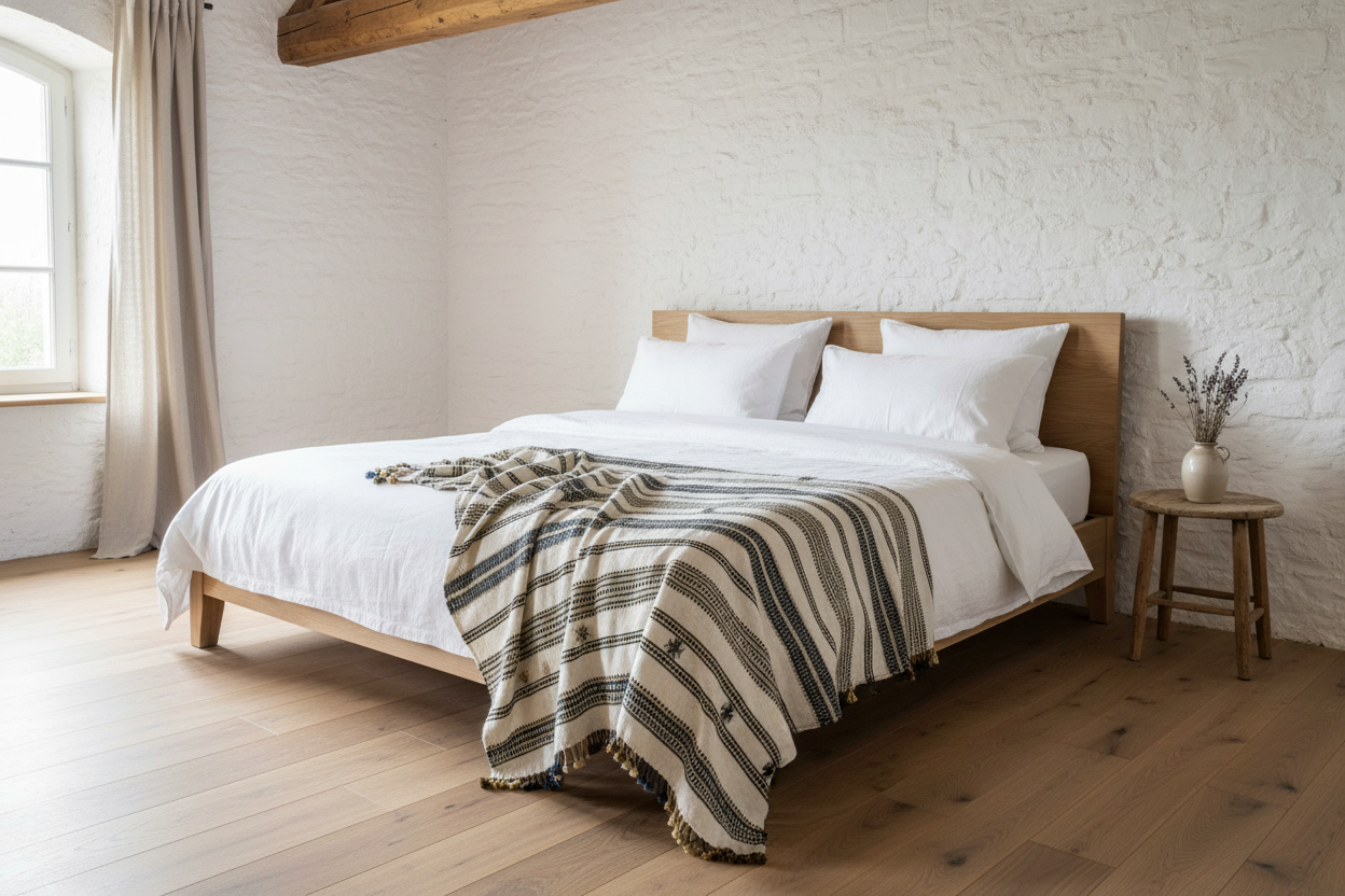 Handwoven Vintage Bhujodi Bed Throw -Neutral - 50" x 90"