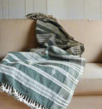 Handwoven Vintage Bhujodi Bed Throw -Muted Green - 50" x 90"