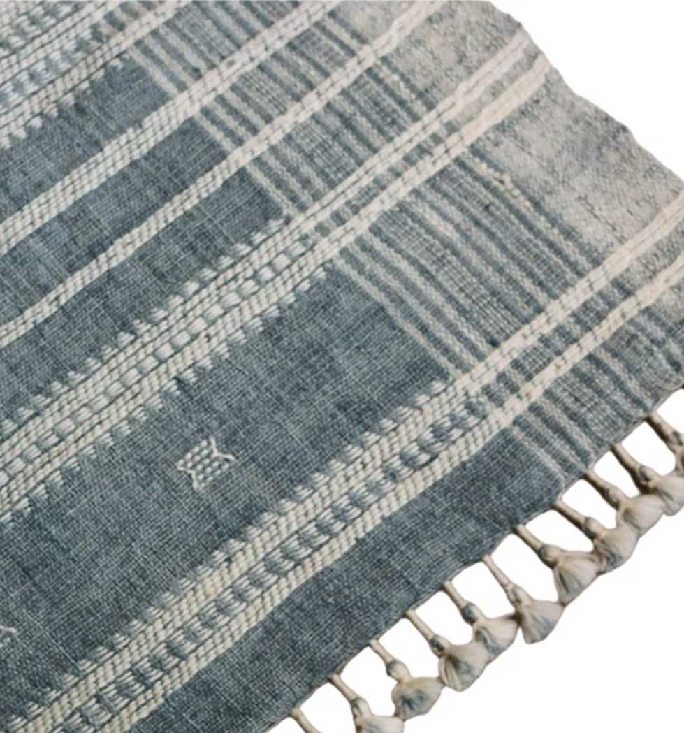 Handwoven Vintage Bhujodi Throw -  Washed Blue - 40" X 90"