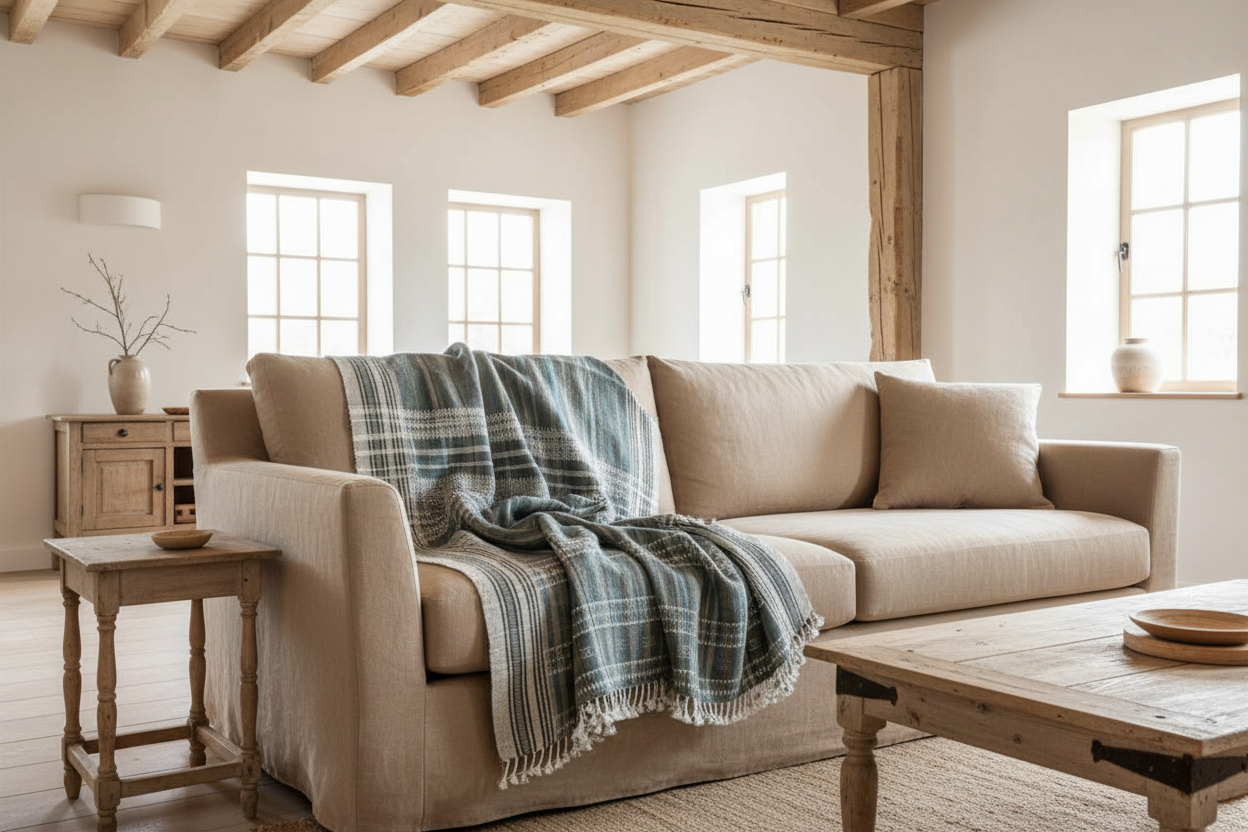 Bhujodi Handwoven Wool Throw Blanket – Earthy Blue-Green