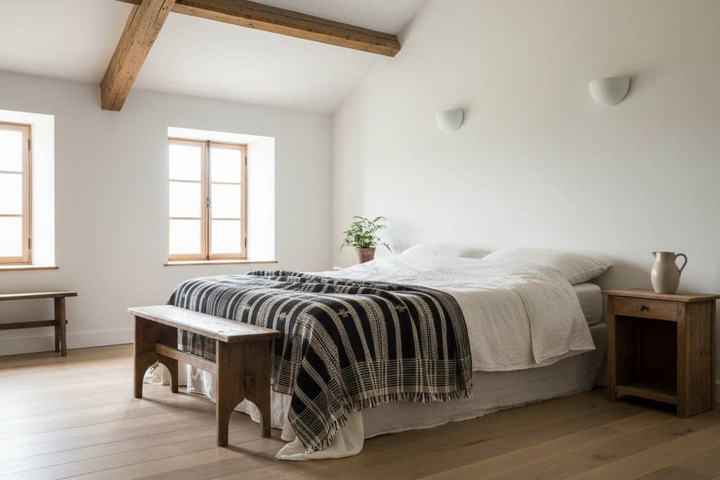 Handwoven Vintage Bhujodi Bed Throw -Black - 50" x 90"