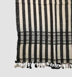 Handwoven Vintage Bhujodi Bed Throw -Black and Biege Stripes - 24" x 80"