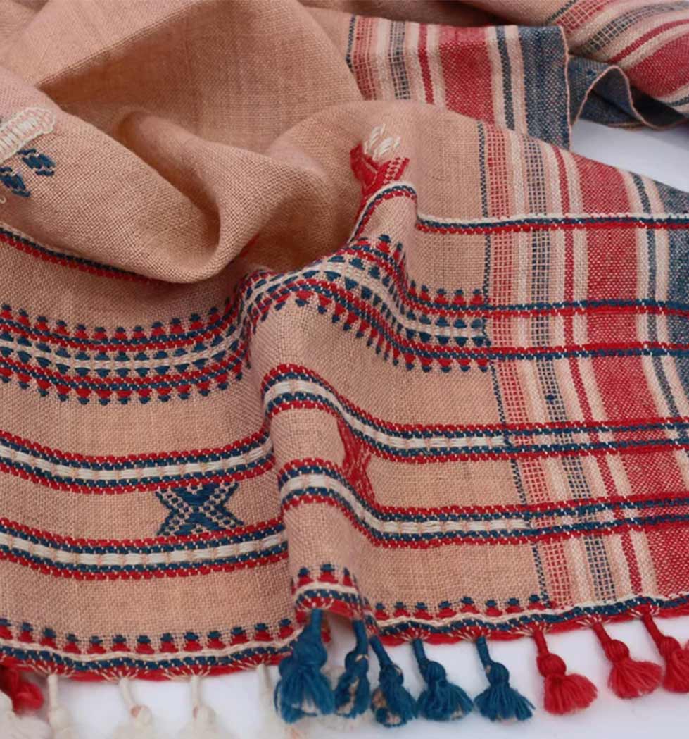 Handwoven Vintage Bhujodi Bed Throw - Salmon - 40" x 90"