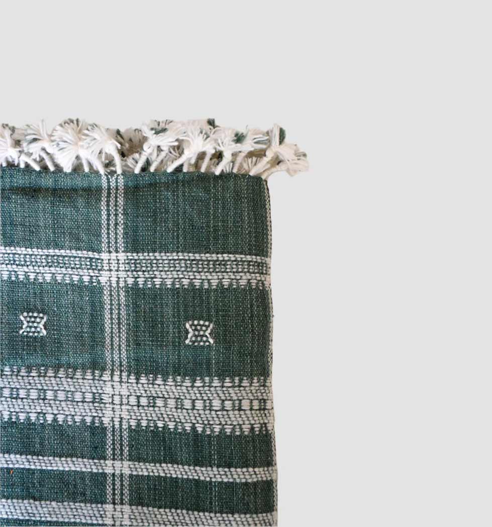 Handwoven Vintage Bhujodi Bed Throw Deep Olive Green