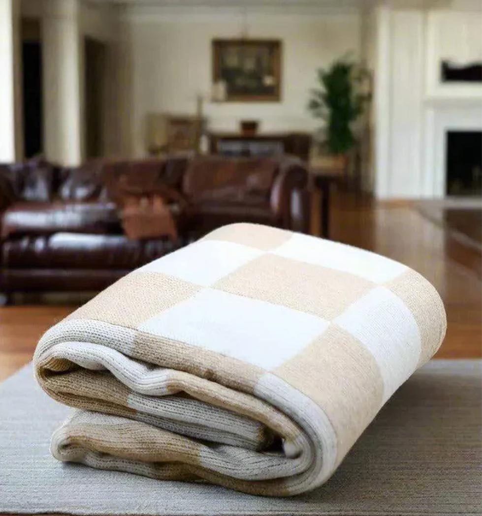 Carla Plaid Checkered Throw Blanket Cotton Throws