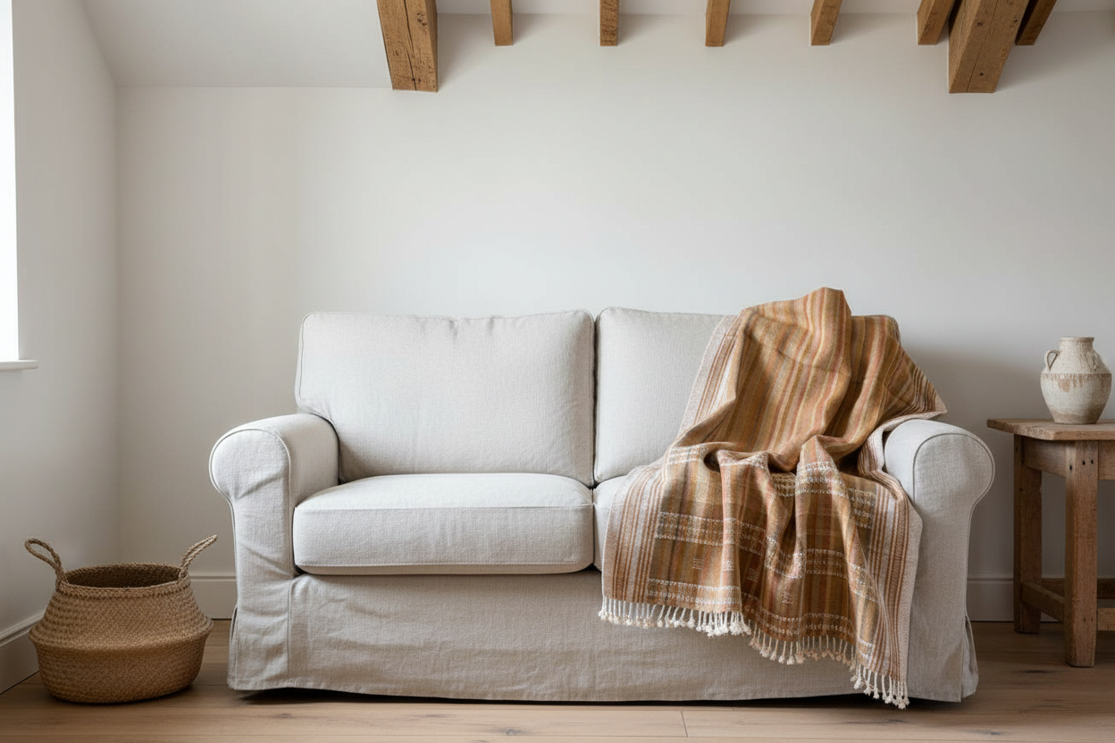 Handwoven Vintage Bhujodi Bed Throw Rust and Sandstone