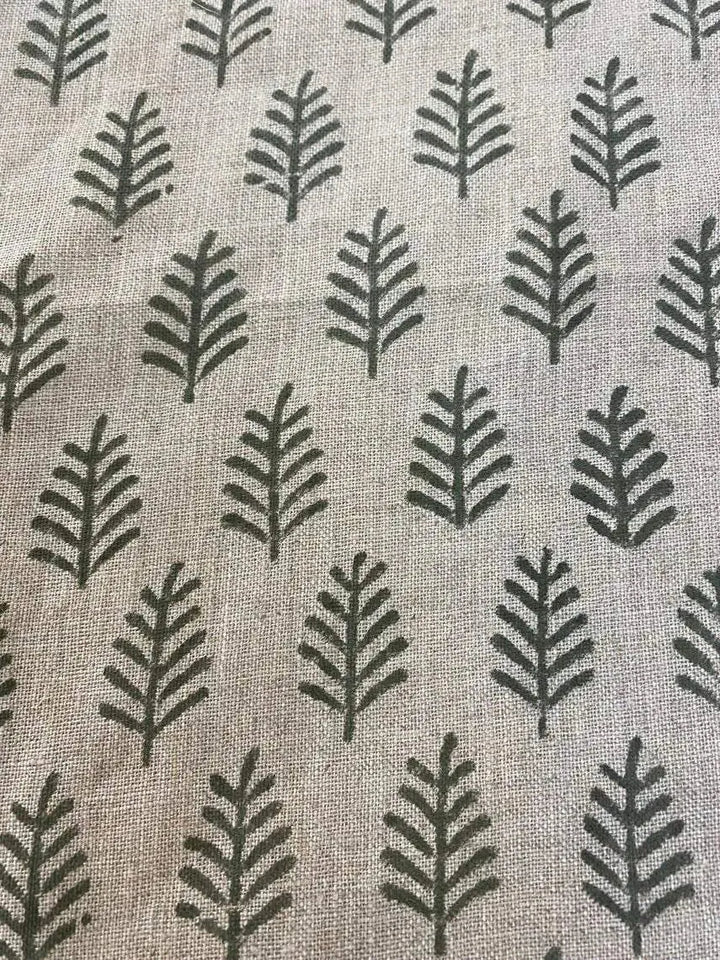 Hand Block Printed Linen Fabric by the Yard - Decor, Pillows ,Upholstery, Curtain - Maple Village Lane