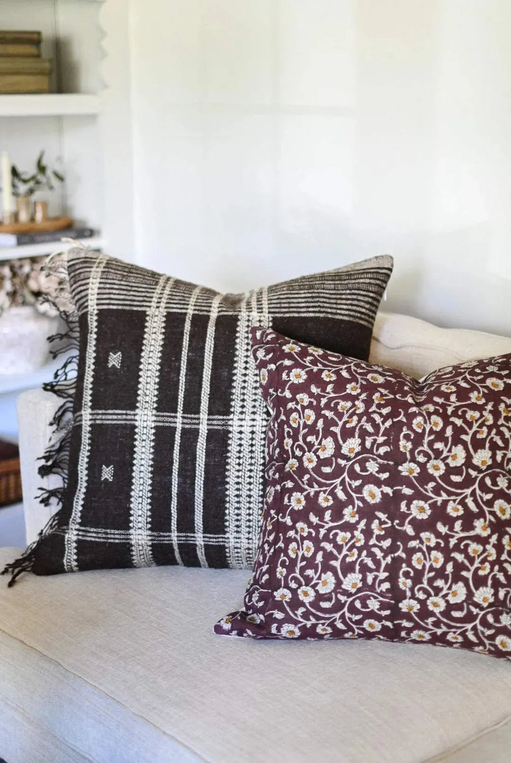 Cordelia Botanical Print Rosewood Pillow Cover Pillow Covers