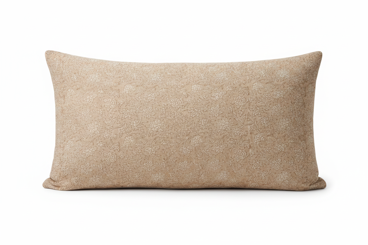 Abbey Botanical Print Soft Fawn Pillow Cover 16" x 42" Double Sided Pillow Covers