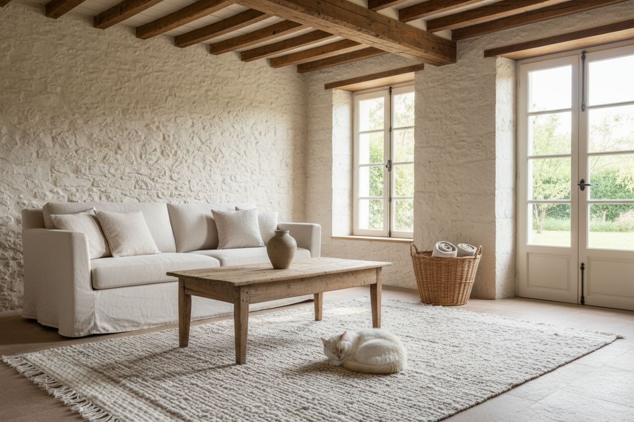 Textured gray rug with a subtle pattern on a white background