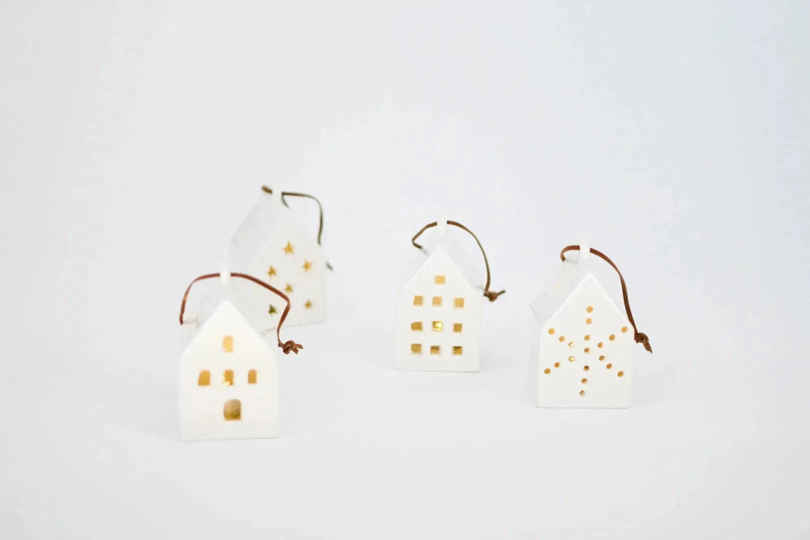 White Ceramic LED House Ornament, 4 Styles Home Decor