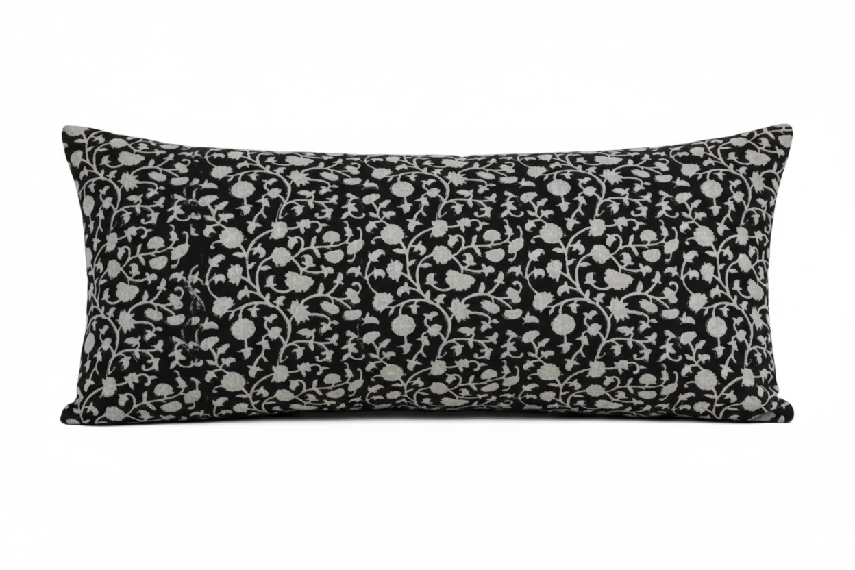 Valentina Botanical Print Black Pillow Cover Pillow Covers