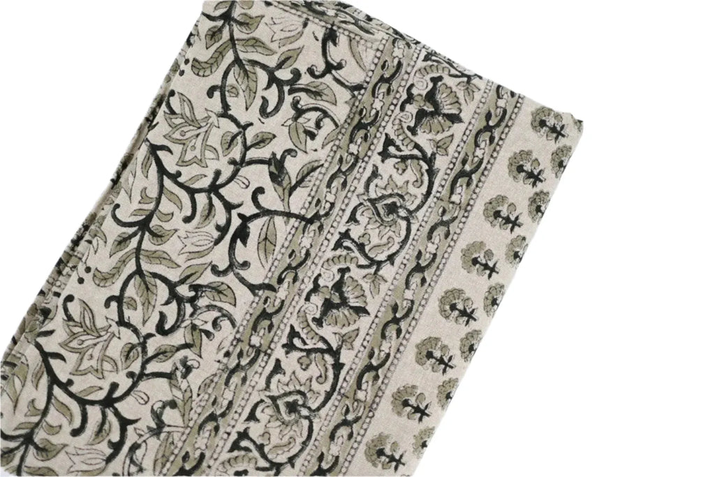 Charcoal Floral Block Print Tablecloth