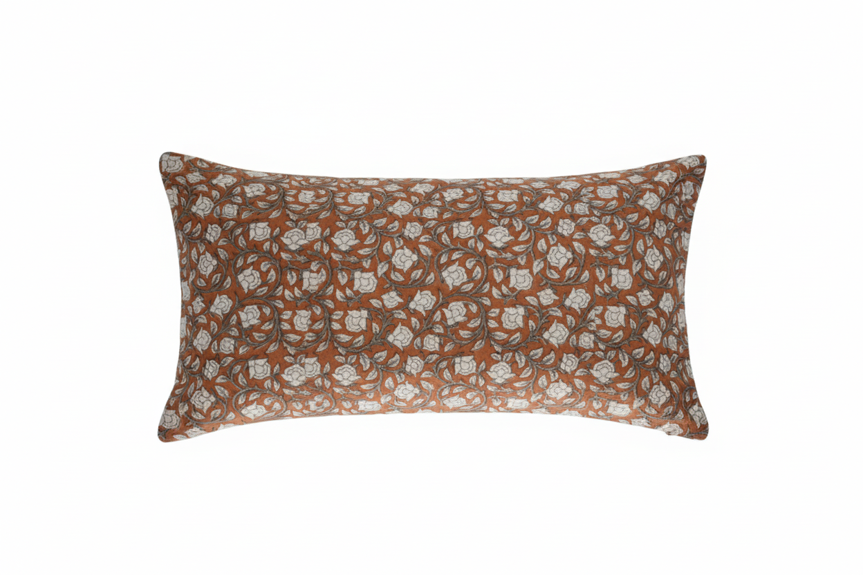 Clementine Botanical Print Spiced Pumpkin Pillow Cover 16" x 42" Double Sided Pillow Covers