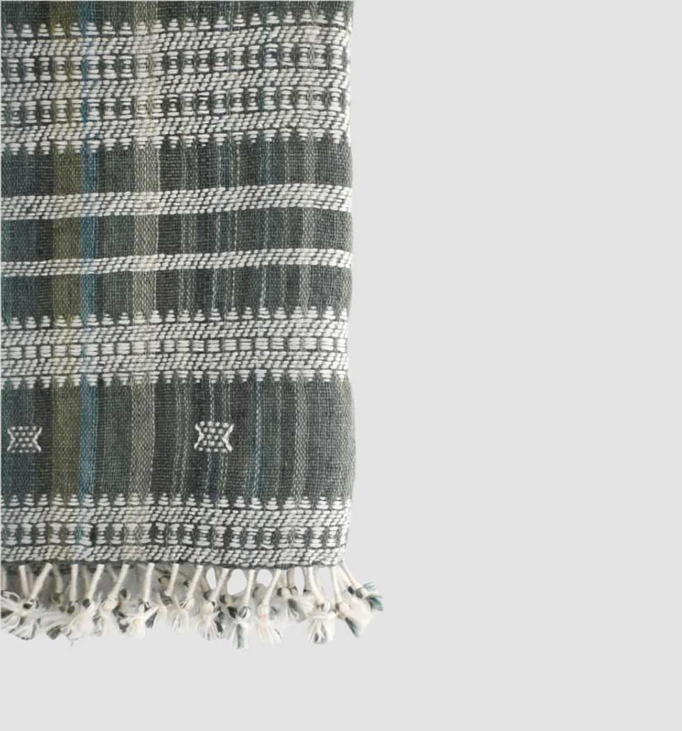 Bhujodi Handwoven Wool Throw Blanket – Earthy Blue-Green