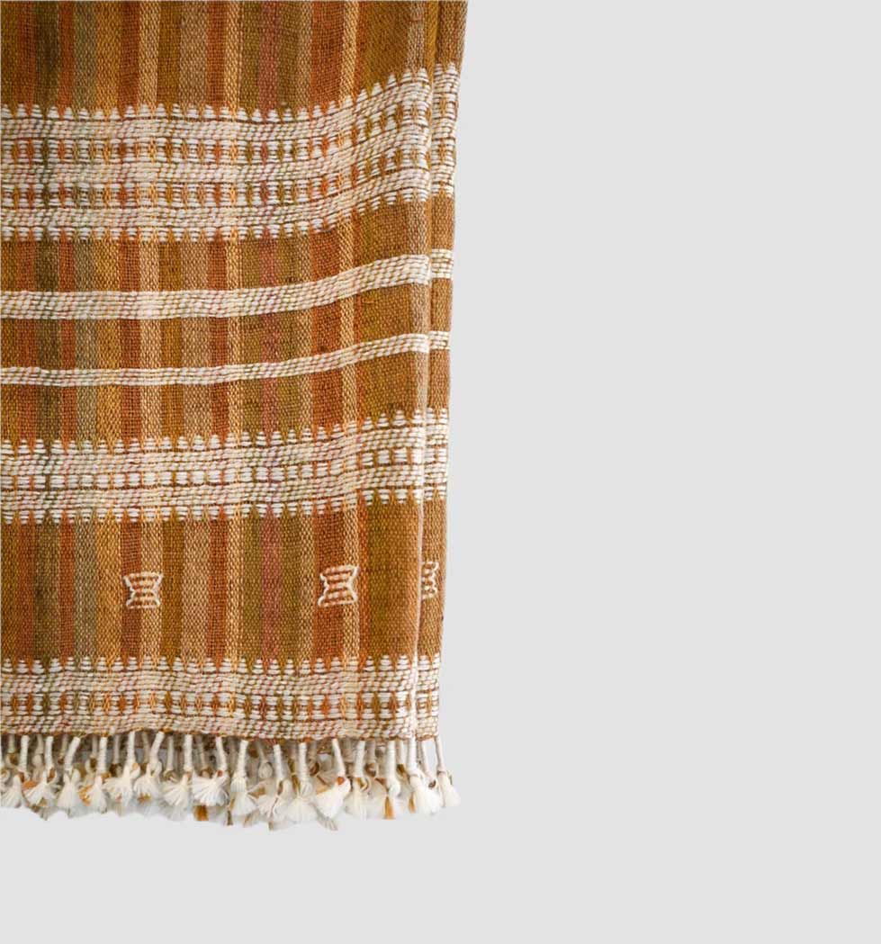 Handwoven Vintage Bhujodi Bed Throw Rust and Sandstone