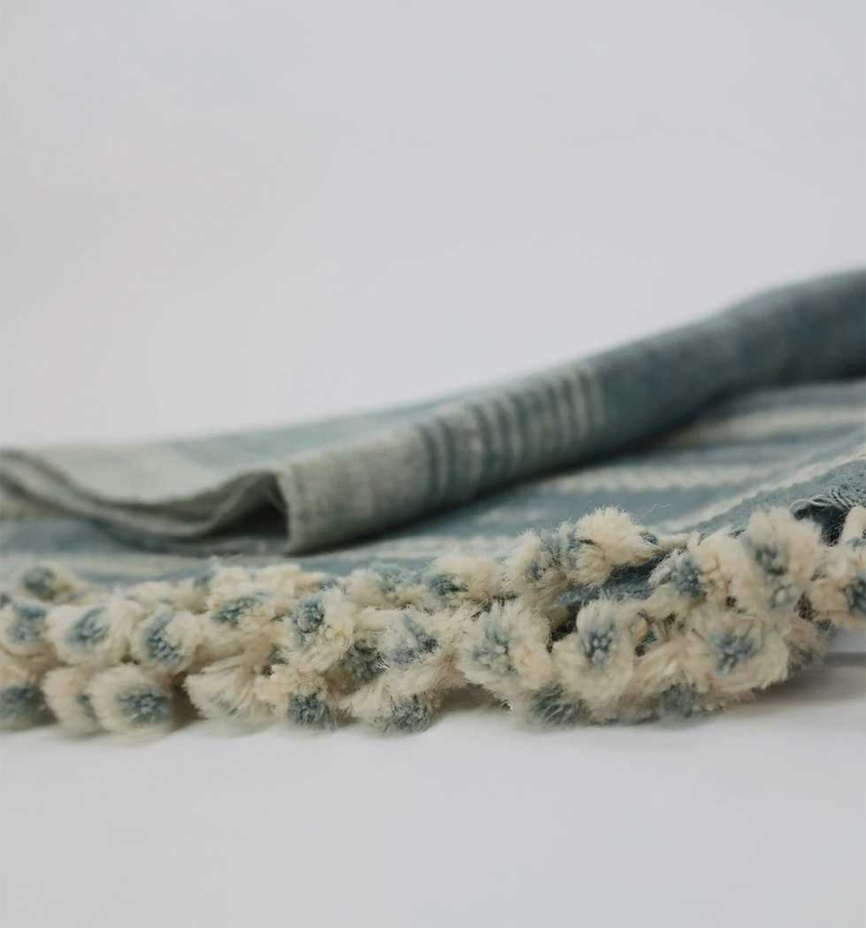 Handwoven Vintage Bhujodi Throw -  Washed Blue - 40" X 90"