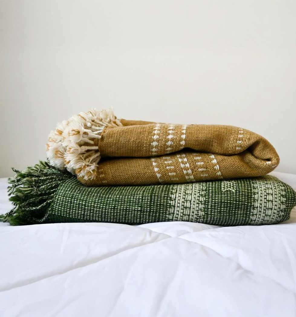 Handwoven Vintage Bhujodi Bed Throw -Mustard Yellow - 50" x 90"
