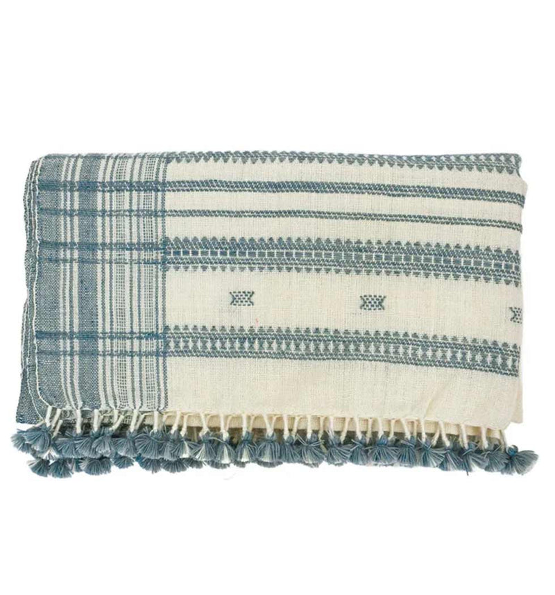 Handwoven Vintage Bhujodi Bed Throw - Azure - 40" x 90" Handloom Throws