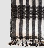 Handwoven Vintage Bhujodi Bed Throw -Black and Biege Stripes - 24" x 80"