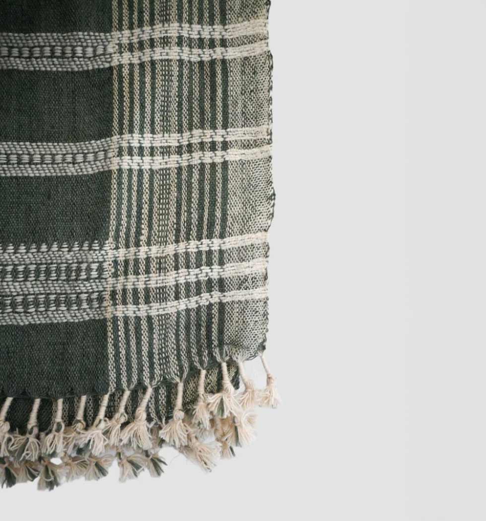 Handwoven Vintage Bhujodi Bed Throw -Muted Green - 50" x 90"