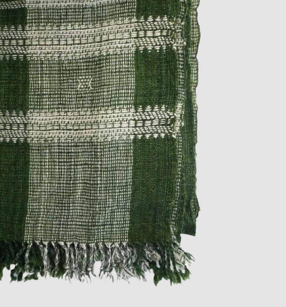 Handwoven Vintage Bhujodi Bed Throw -Forest Green - 54" x 102" Handloom Throws