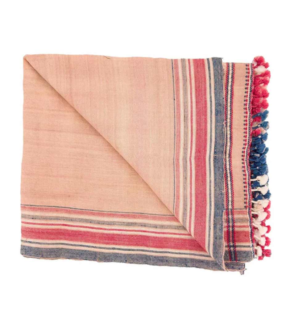 Handwoven Vintage Bhujodi Bed Throw - Salmon - 40" x 90"